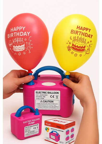 Çift Çıkışlı Elektrikli Balon Şişirme Makinesi – Pembe & Mavi (Model 73005)