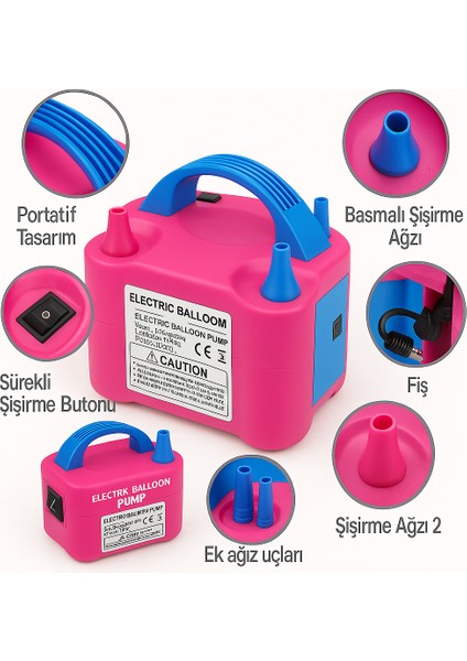 Çift Çıkışlı Elektrikli Balon Şişirme Makinesi – Pembe & Mavi (Model 73005) fiyatları
