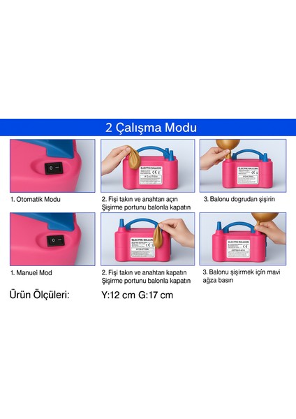 Çift Çıkışlı Elektrikli Balon Şişirme Makinesi – Pembe & Mavi (Model 73005) modelleri