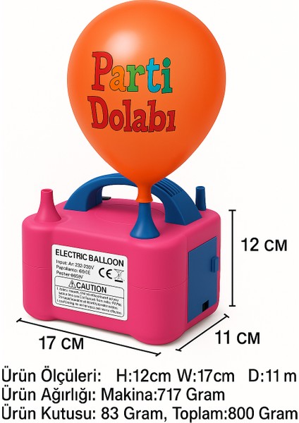 Çift Çıkışlı Elektrikli Balon Şişirme Makinesi – Pembe & Mavi (Model 73005)
