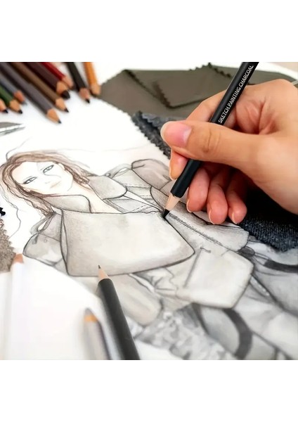 Kömür Kalem Seti, Çizim, Eskiz, Gölgeleme Kalemi, 6 Adet.