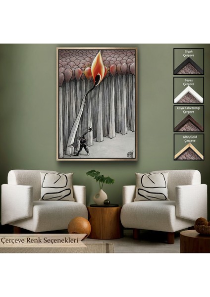 Siyah Çerçeveli Bütün Uyuyanları Uyandırmaya Bir Uyanık Yeter Sürreal Duvar Tablosu