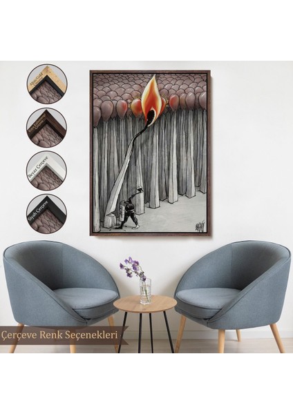 Siyah Çerçeveli Bütün Uyuyanları Uyandırmaya Bir Uyanık Yeter Sürreal Duvar Tablosu