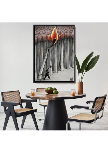 Siyah Çerçeveli Bütün Uyuyanları Uyandırmaya Bir Uyanık Yeter Sürreal Duvar Tablosu