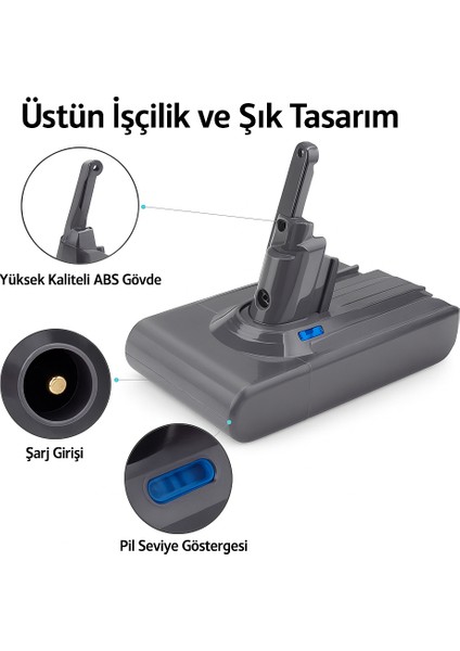 Dyson V8 Uyumlu 4000MAH Yüksek Kapasiteli Yedek Pil fiyatları