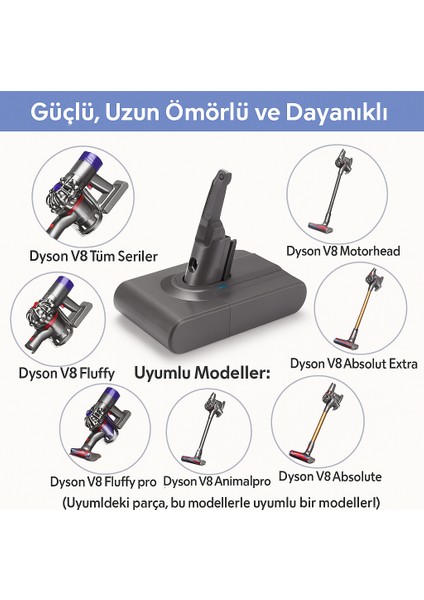 Dyson V8 Uyumlu 4000MAH Yüksek Kapasiteli Yedek Pil indirimleri