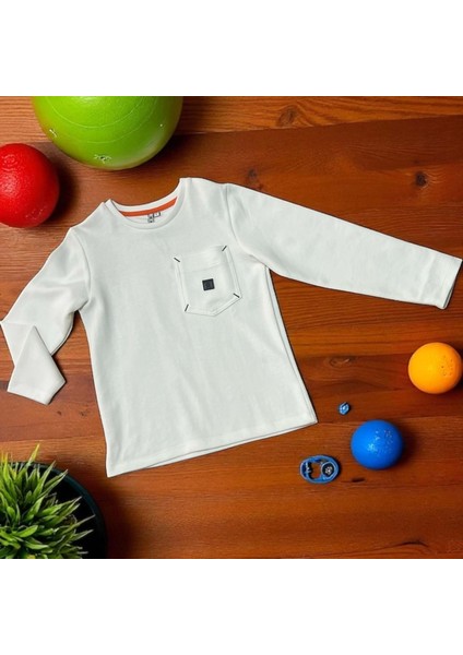 Cepli Bisiklet Yakalı Sweatshırt Ekru