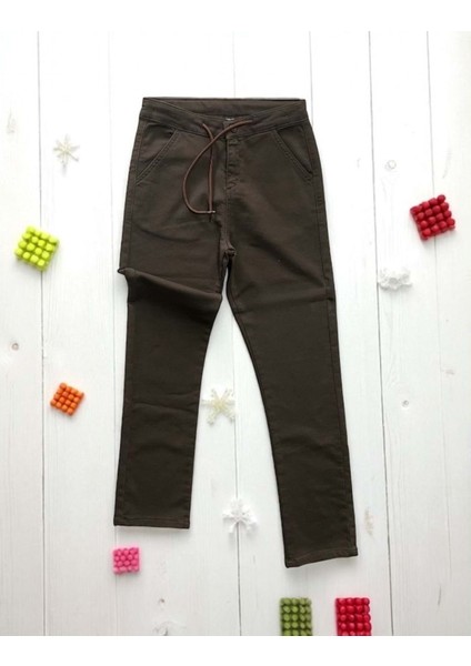 Bel Bağcıklı Dokuma Pantolon Kahverengi