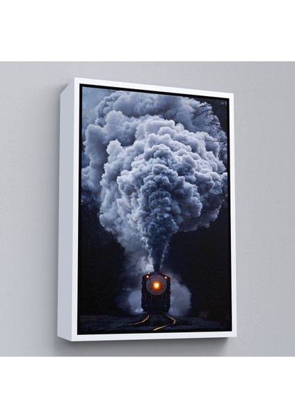 Altın Çerçeveli Gri Dumanı ile Kara Tren Tablosu modelleri