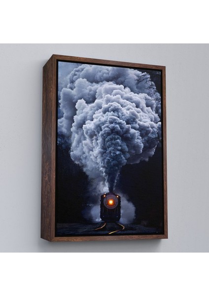 Altın Çerçeveli Gri Dumanı ile Kara Tren Tablosu fırsatları