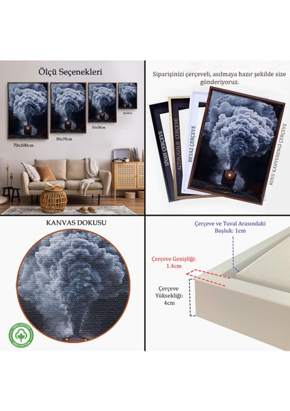 Altın Çerçeveli Gri Dumanı ile Kara Tren Tablosu indirimleri