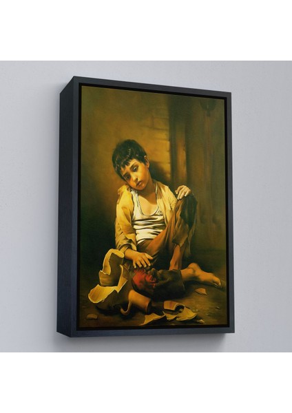 Siyah Çerçeveli Iranlı Ressam Morteza Kartouzıan Garip Çocuk Eseri Duvar Tablosu