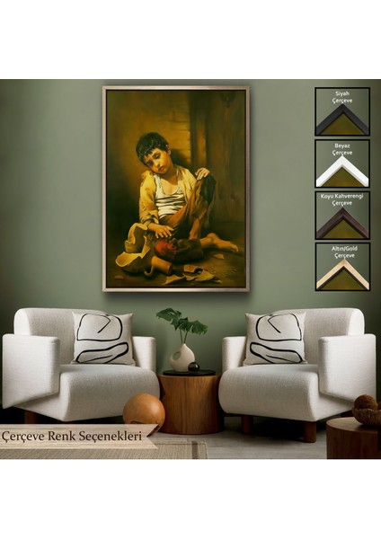 Siyah Çerçeveli Iranlı Ressam Morteza Kartouzıan Garip Çocuk Eseri Duvar Tablosu