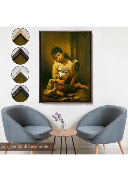 Siyah Çerçeveli Iranlı Ressam Morteza Kartouzıan Garip Çocuk Eseri Duvar Tablosu