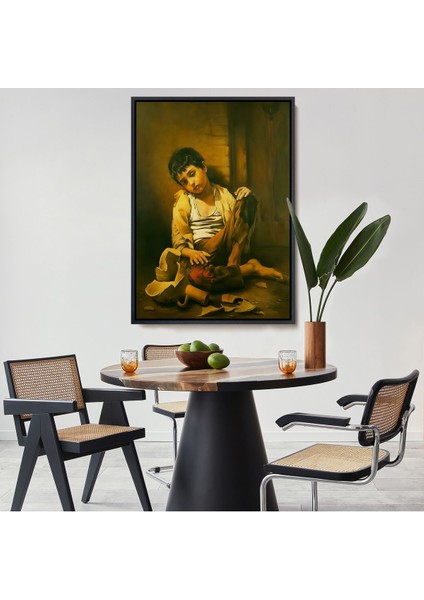 Siyah Çerçeveli Iranlı Ressam Morteza Kartouzıan Garip Çocuk Eseri Duvar Tablosu