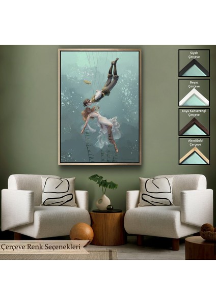 Siyah Çerçeveli Kötü Kral Jude & Cardan, Denizler Altındaki Aşıklar Kanvas Tablo