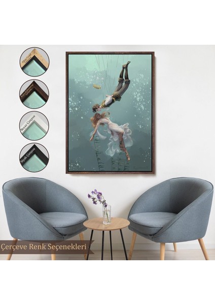 Siyah Çerçeveli Kötü Kral Jude & Cardan, Denizler Altındaki Aşıklar Kanvas Tablo