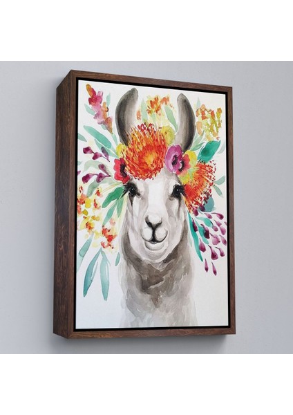 Altın Çerçeveli Bahar Laması Suluboya Görünümlü Duvar Tablosu fiyatları