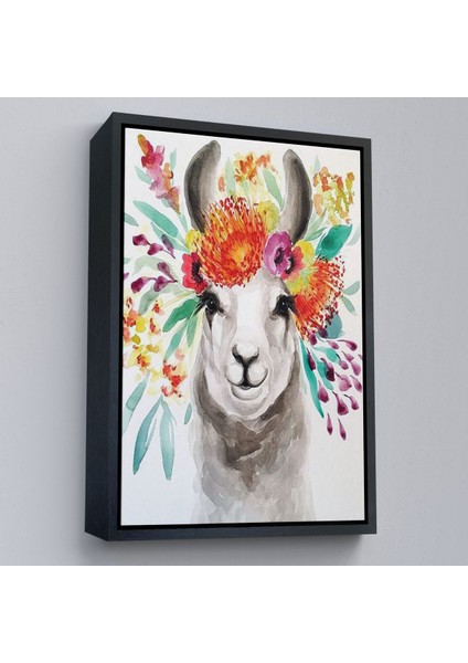 Altın Çerçeveli Bahar Laması Suluboya Görünümlü Duvar Tablosu modelleri