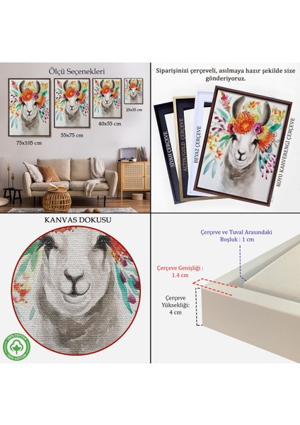 Altın Çerçeveli Bahar Laması Suluboya Görünümlü Duvar Tablosu indirimleri