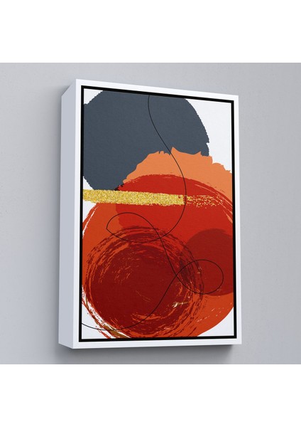 Kahverengi Çerçeveli Renkli Soyut Geometrik Şekiller Tablosu fırsatları