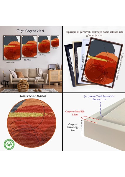 Kahverengi Çerçeveli Renkli Soyut Geometrik Şekiller Tablosu indirimleri