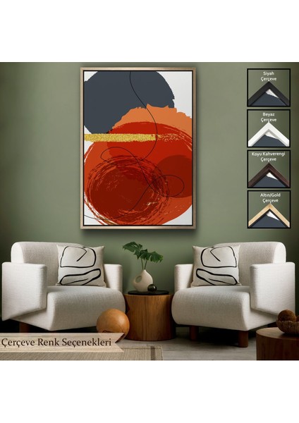 Kahverengi Çerçeveli Renkli Soyut Geometrik Şekiller Tablosu