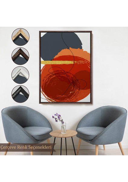 Kahverengi Çerçeveli Renkli Soyut Geometrik Şekiller Tablosu