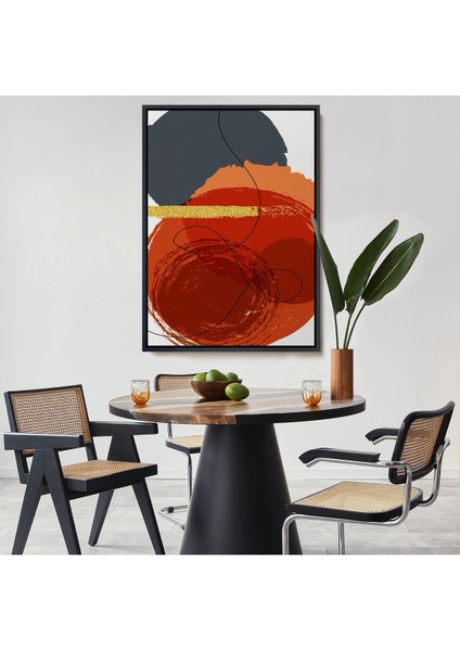 Kahverengi Çerçeveli Renkli Soyut Geometrik Şekiller Tablosu