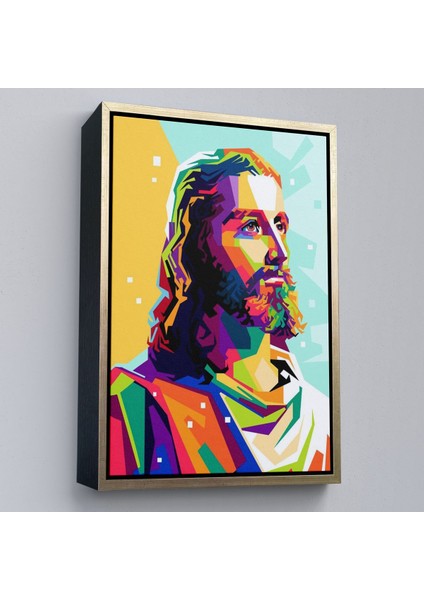 Altın Çerçeveli Renkli Isa Mesih Duvar Tablosu, Jesus Christ