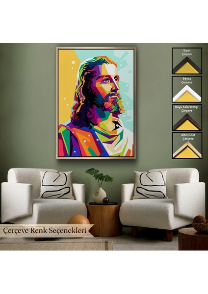 Altın Çerçeveli Renkli Isa Mesih Duvar Tablosu, Jesus Christ