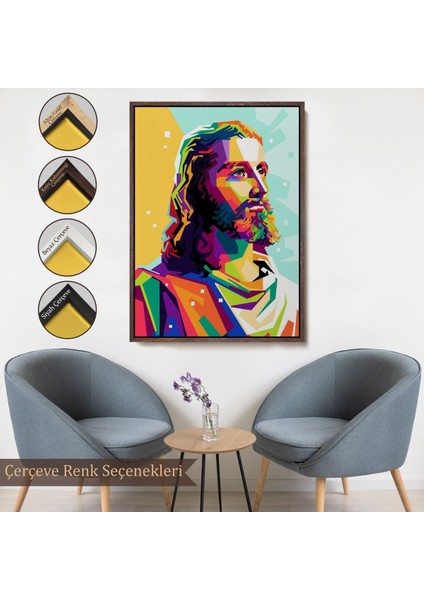 Altın Çerçeveli Renkli Isa Mesih Duvar Tablosu, Jesus Christ