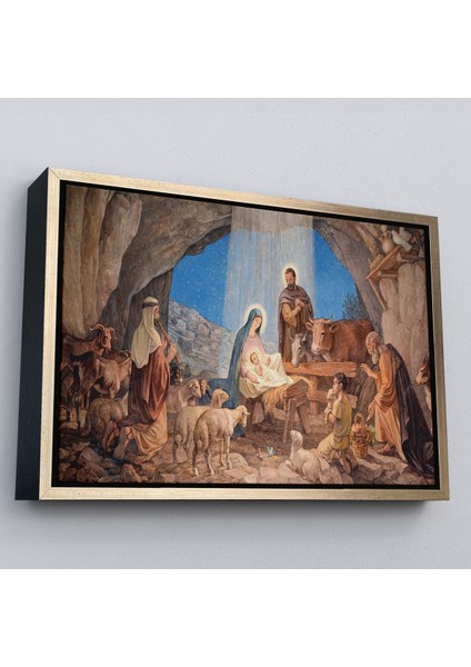 Kahverengi Çerçeveli Isanın Doğumu ve Meryem Kanvas Tablo fiyatları