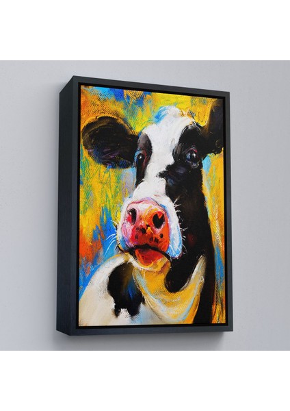 Siyah Çerçeveli Modern Sanat Inek Portresi Dekoratif Kanvas Duvar Tablo