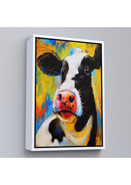 Siyah Çerçeveli Modern Sanat Inek Portresi Dekoratif Kanvas Duvar Tablo fiyatları