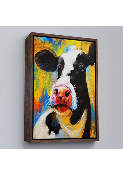 Siyah Çerçeveli Modern Sanat Inek Portresi Dekoratif Kanvas Duvar Tablo modelleri