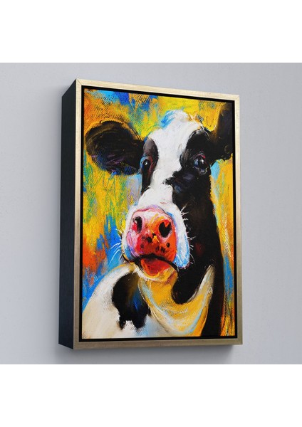 Siyah Çerçeveli Modern Sanat Inek Portresi Dekoratif Kanvas Duvar Tablo fırsatları