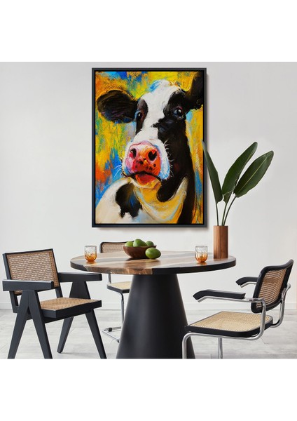Siyah Çerçeveli Modern Sanat Inek Portresi Dekoratif Kanvas Duvar Tablo