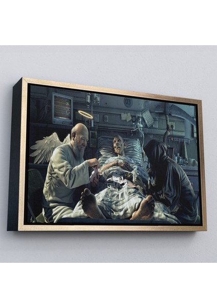 Altın Çerçeveli Azrail ve Melek Kumar Oynuyor Kanvas Tablo, Ölüm Meleği Çalışıyor Tablo