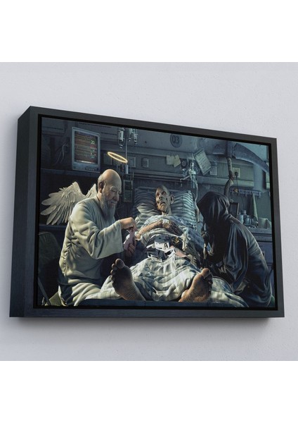 Altın Çerçeveli Azrail ve Melek Kumar Oynuyor Kanvas Tablo, Ölüm Meleği Çalışıyor Tablo fiyatları