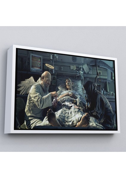 Altın Çerçeveli Azrail ve Melek Kumar Oynuyor Kanvas Tablo, Ölüm Meleği Çalışıyor Tablo modelleri