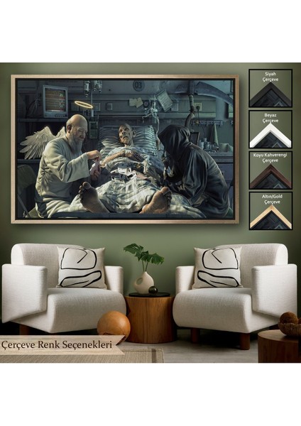 Altın Çerçeveli Azrail ve Melek Kumar Oynuyor Kanvas Tablo, Ölüm Meleği Çalışıyor Tablo
