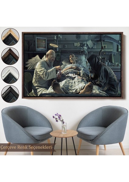 Altın Çerçeveli Azrail ve Melek Kumar Oynuyor Kanvas Tablo, Ölüm Meleği Çalışıyor Tablo