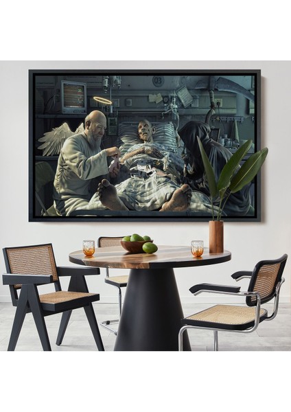 Altın Çerçeveli Azrail ve Melek Kumar Oynuyor Kanvas Tablo, Ölüm Meleği Çalışıyor Tablo