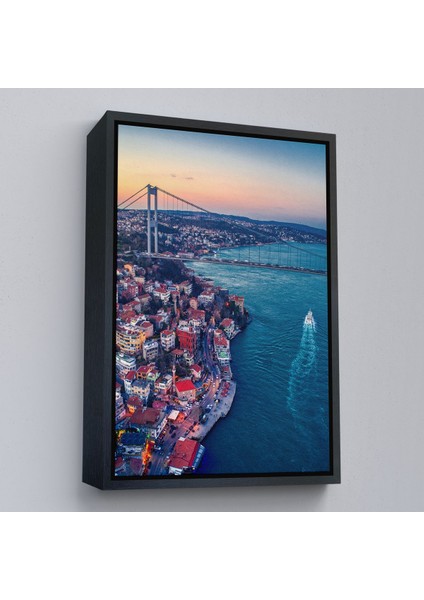 Siyah Çerçeveli Boğaziçi Kuş Bakışı Dekoratif Kanvas Tablo