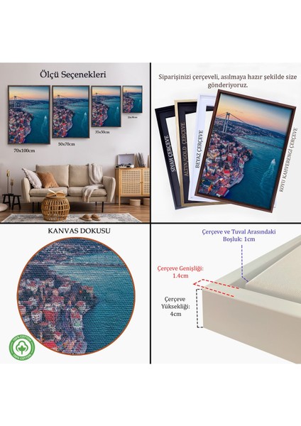 Siyah Çerçeveli Boğaziçi Kuş Bakışı Dekoratif Kanvas Tablo indirimleri