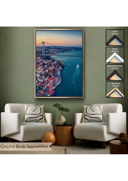 Siyah Çerçeveli Boğaziçi Kuş Bakışı Dekoratif Kanvas Tablo