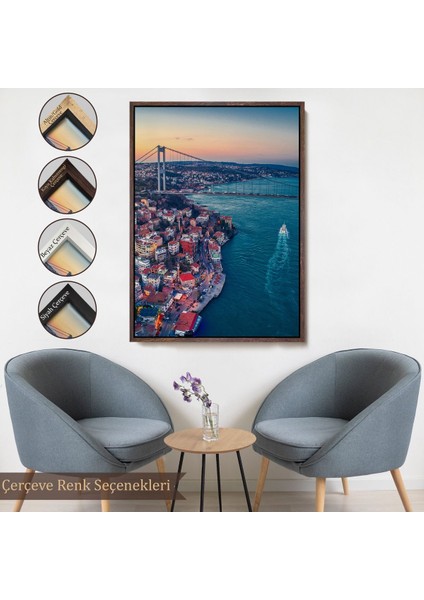 Siyah Çerçeveli Boğaziçi Kuş Bakışı Dekoratif Kanvas Tablo