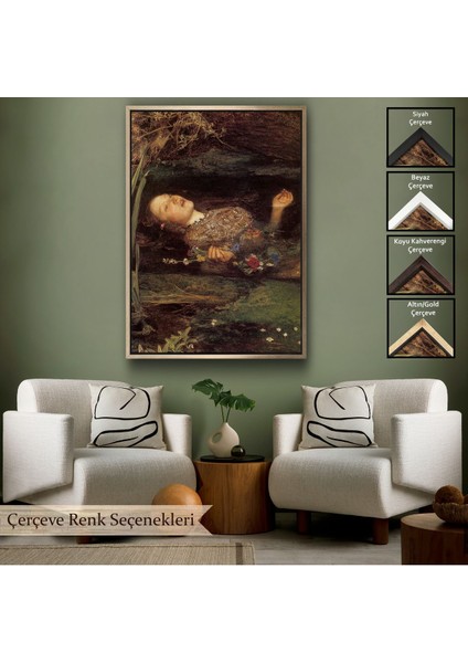 Siyah Çerçeveli Shakespeare'in Ophelia'sı Hamlet Dekoratif Duvar Tablosu