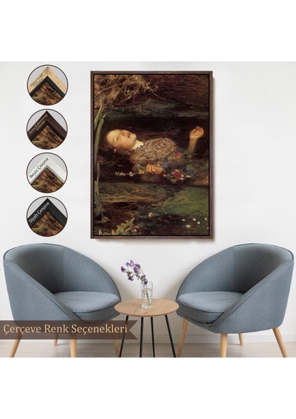 Siyah Çerçeveli Shakespeare'in Ophelia'sı Hamlet Dekoratif Duvar Tablosu